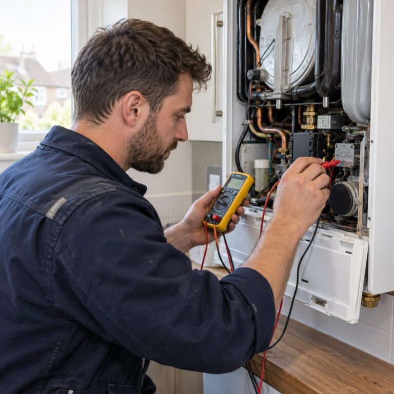 AI test image: heating engineer repairing a domestic boiler